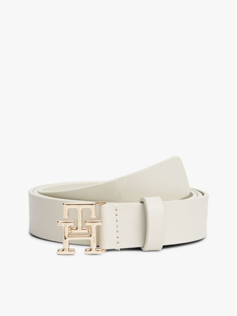 Beige Modern TH Monogram Buckle Leather Belt  Women
