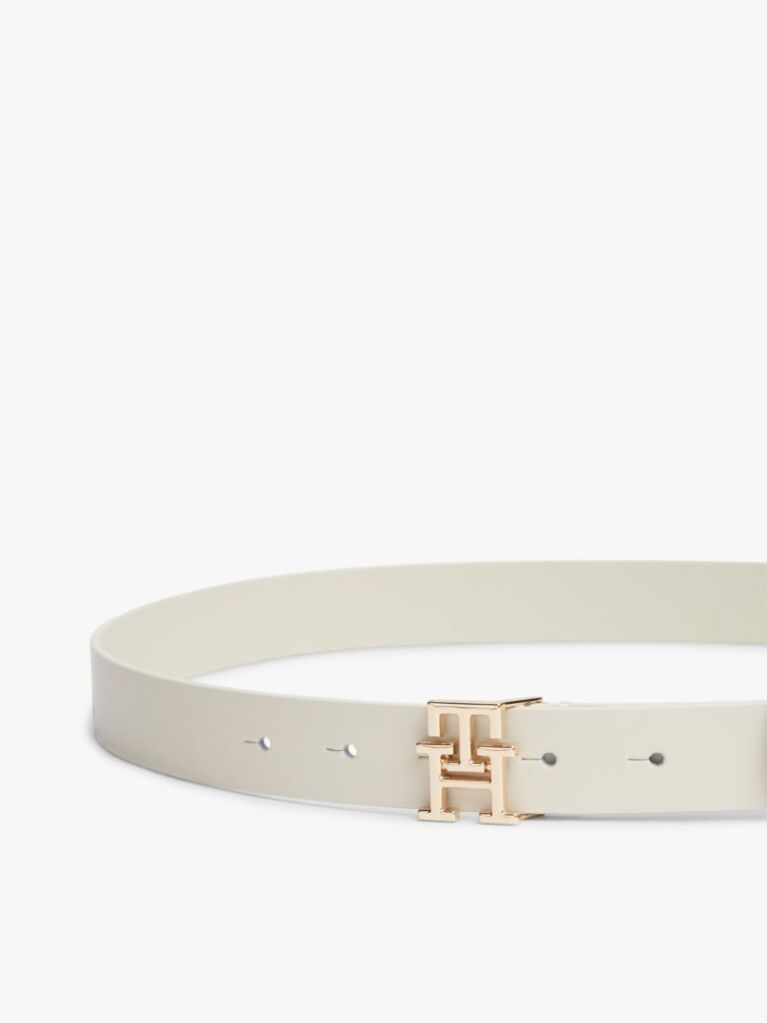 Beige Modern TH Monogram Buckle Leather Belt  Women