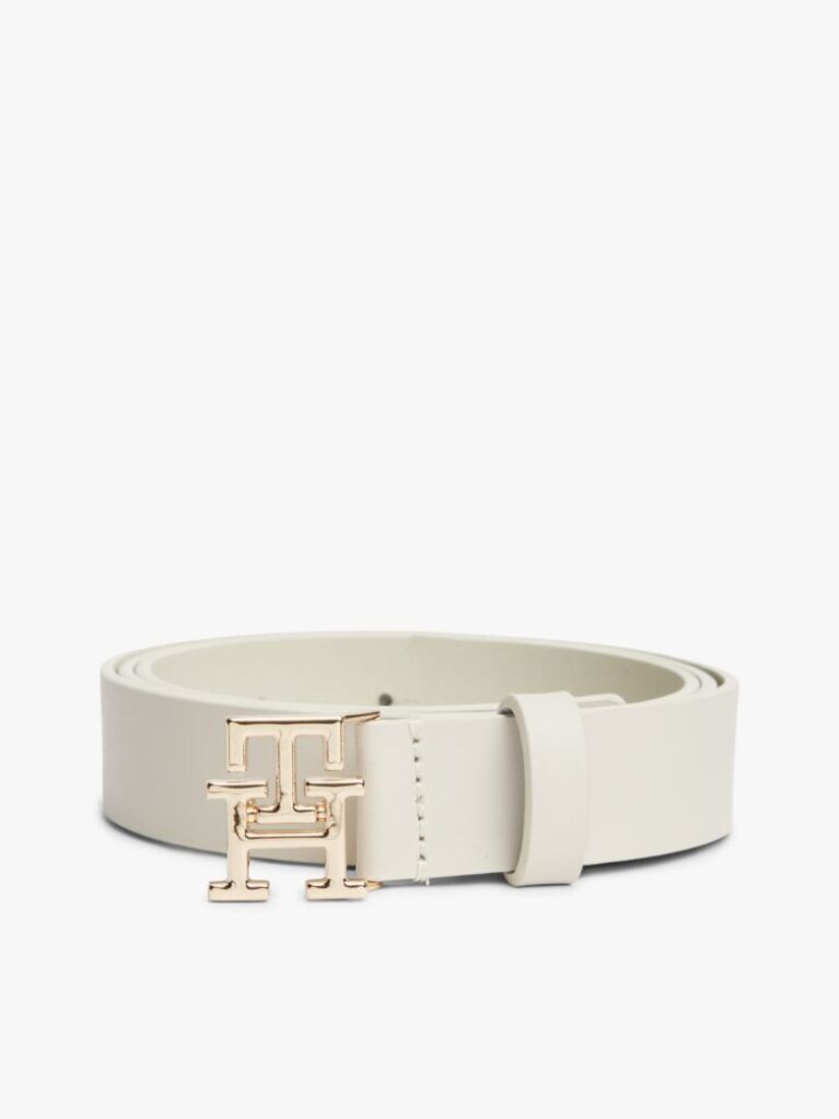 Beige Modern TH Monogram Buckle Leather Belt  Women
