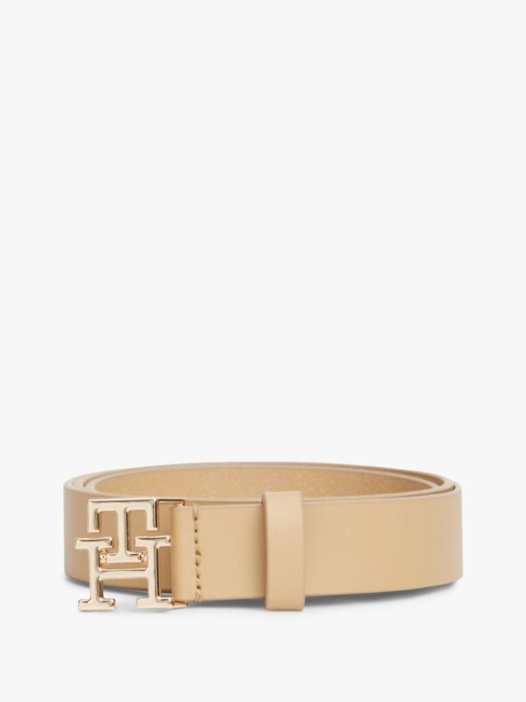 Beige Modern TH Monogram Buckle Leather Belt  Women