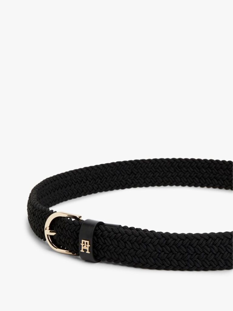 Black Essential TH Monogram Braided Elastic Belt  Women