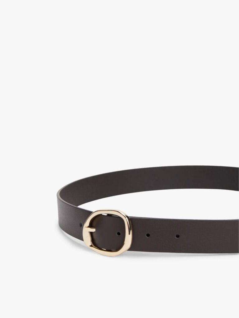 Brown Sculpted Buckle Leather Belt  Women