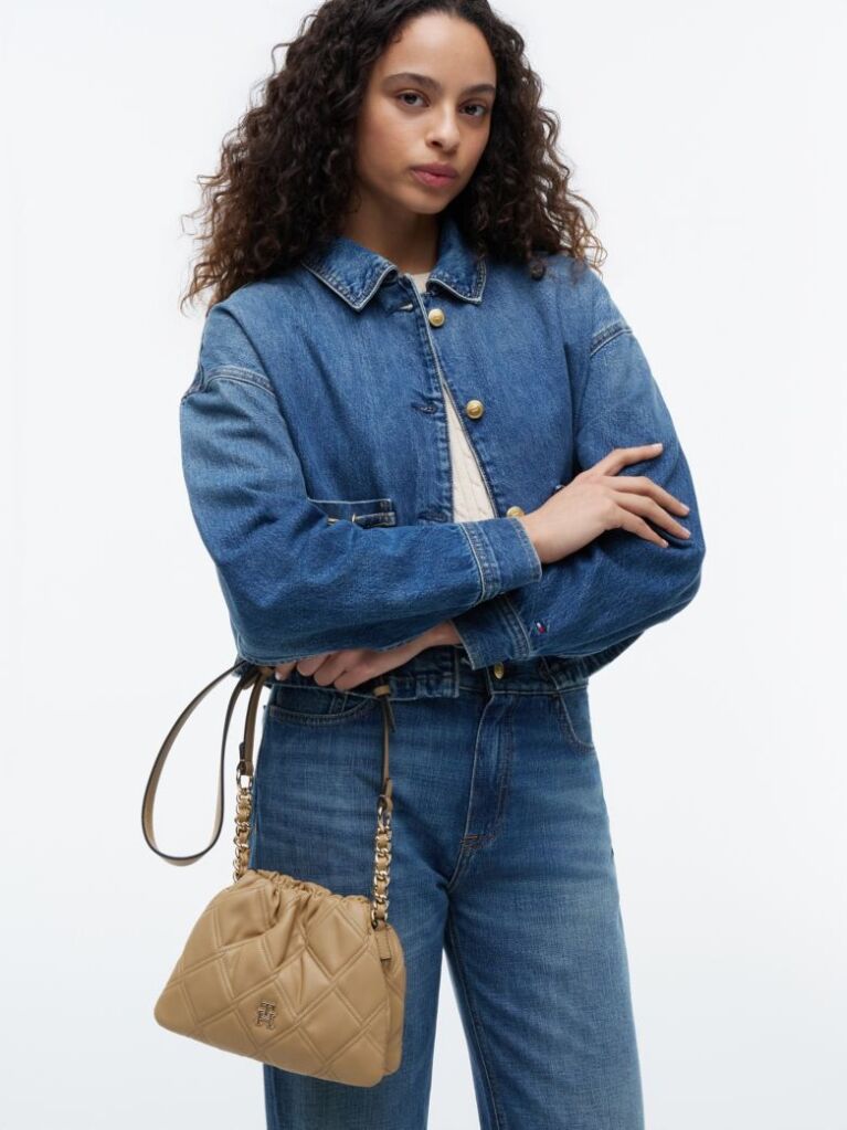 Beige Quilted Chain TH Monogram Crossbody Bag  Women