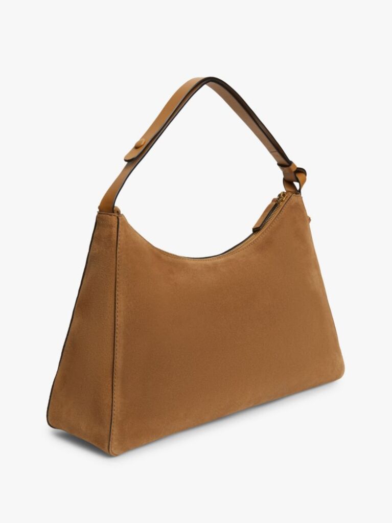 Brown Metal Logo Suede Shoulder Bag  Women
