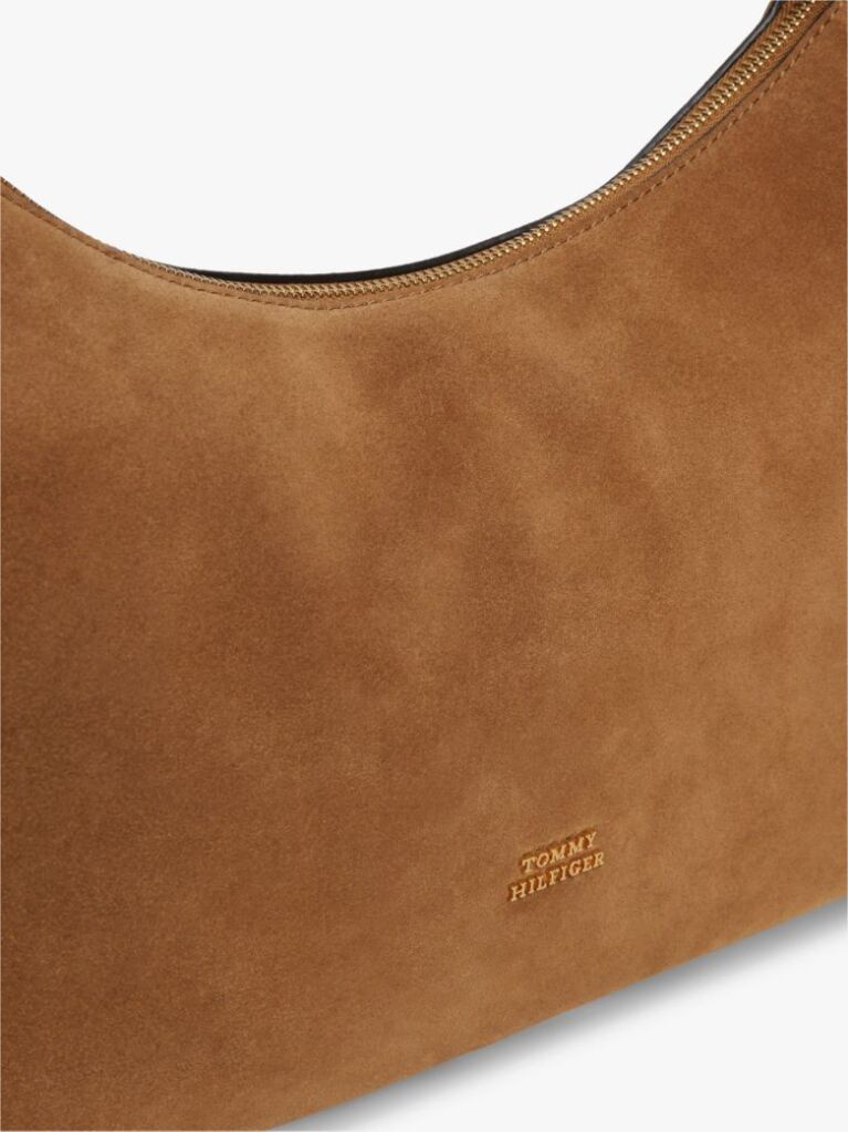 Brown Metal Logo Suede Shoulder Bag  Women