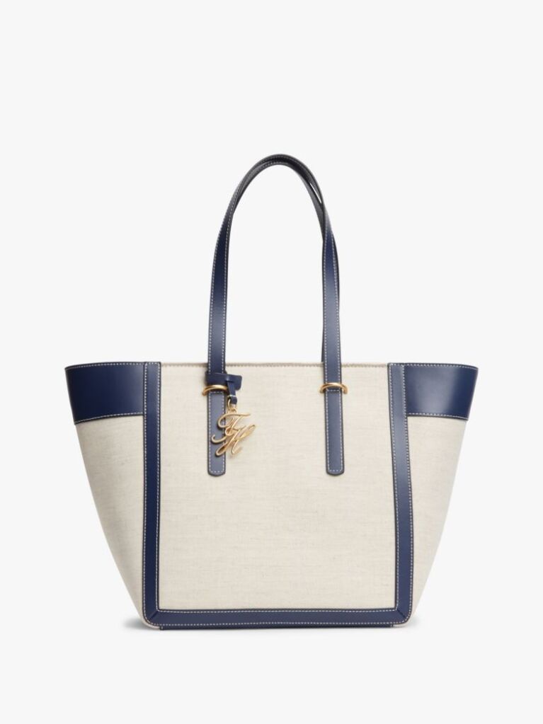 Blue Logo Charm Linen Blend Canvas Tote Bag  Women