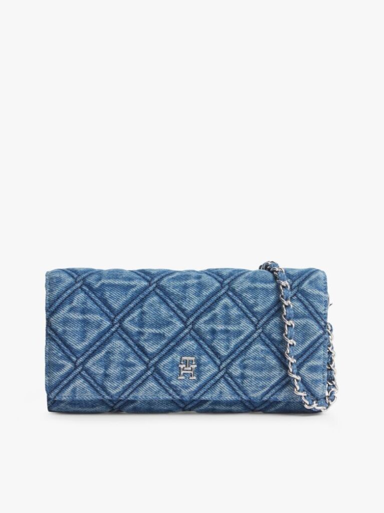 Denim Quilted Denim Chain Strap Wallet  Women