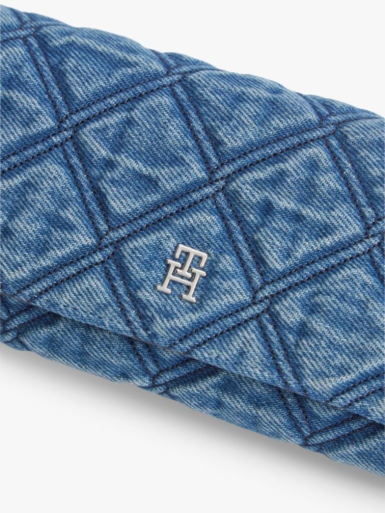 Denim Quilted Denim Chain Strap Wallet  Women