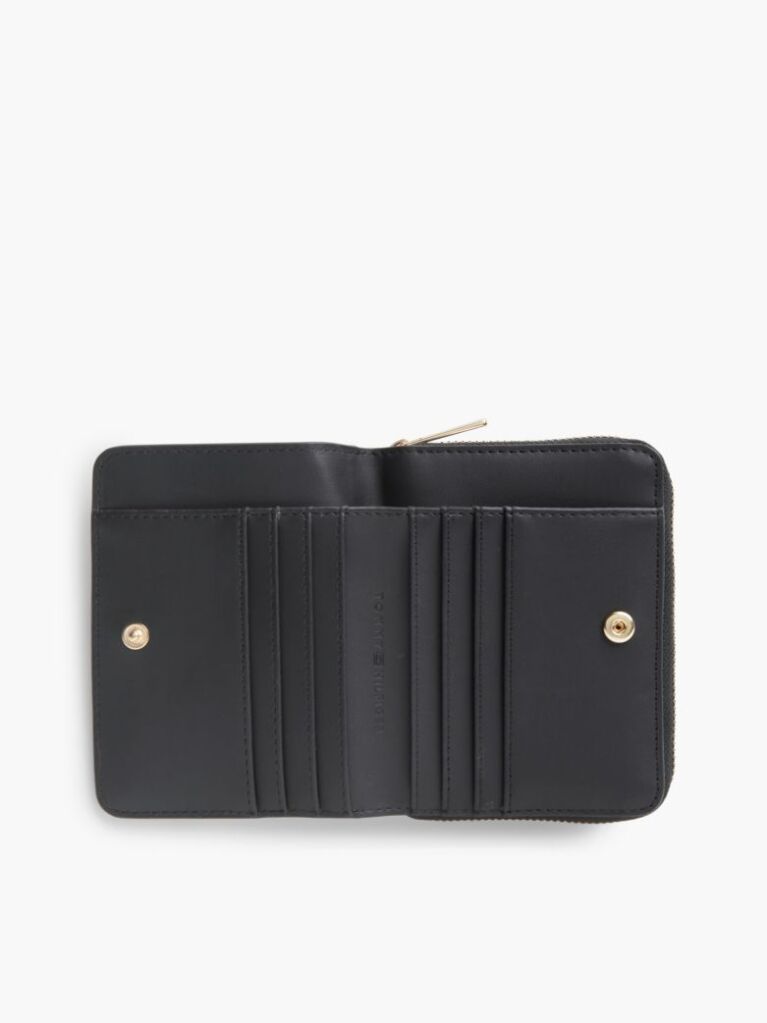 Black Modern Zip-Around Flap Wallet  Women