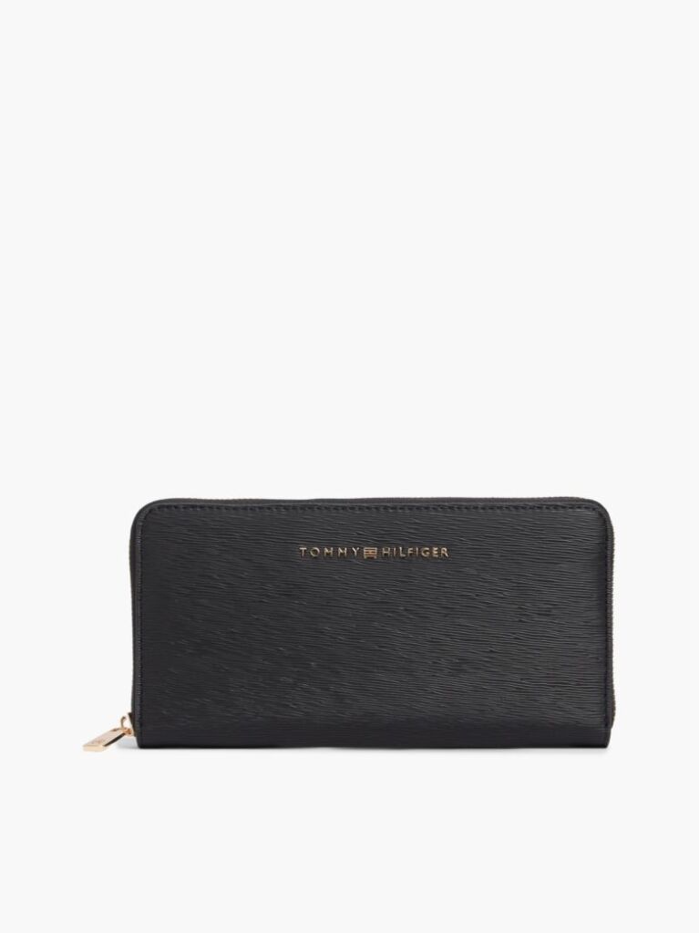Black Modern Textured Zip-Around Wallet  Women