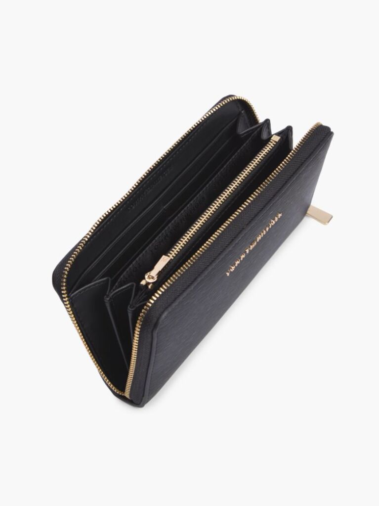 Black Modern Textured Zip-Around Wallet  Women