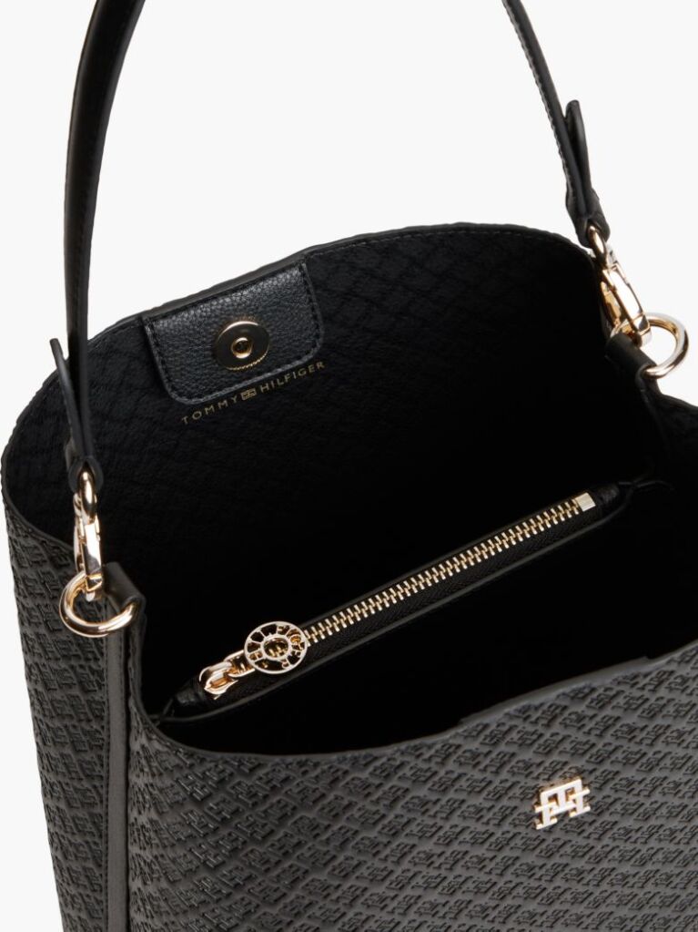 Black Hilfiger Icon Debossed Shoulder Bag  Women