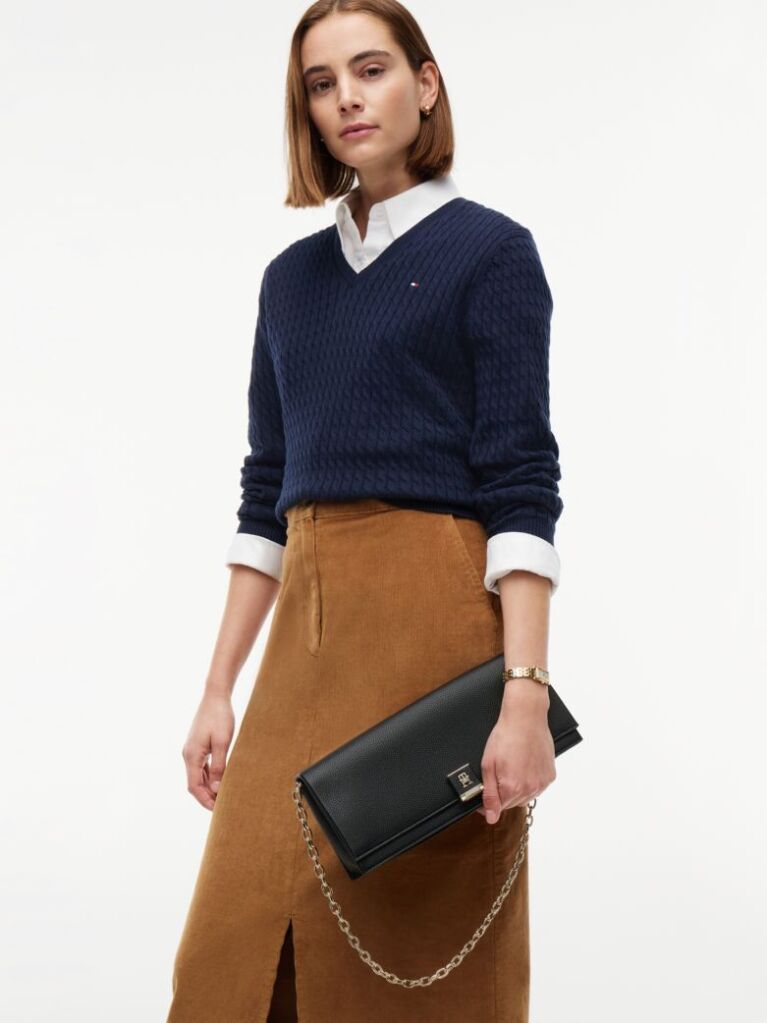 Black Heritage TH Monogram Chain Clutch  Women