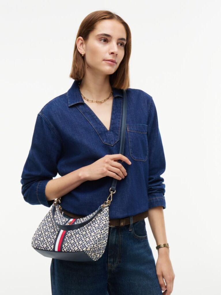 Blue Essential Jacquard Global Stripe Shoulder Bag  Women
