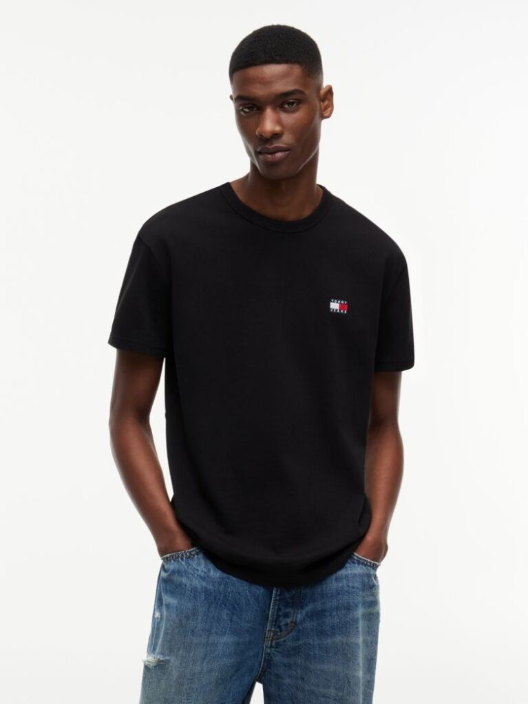 Black Tommy Badge Crew Neck T-Shirt  Men