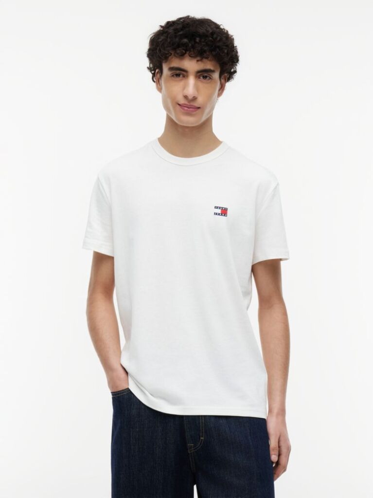 Beige Tommy Badge Crew Neck T-Shirt  Men