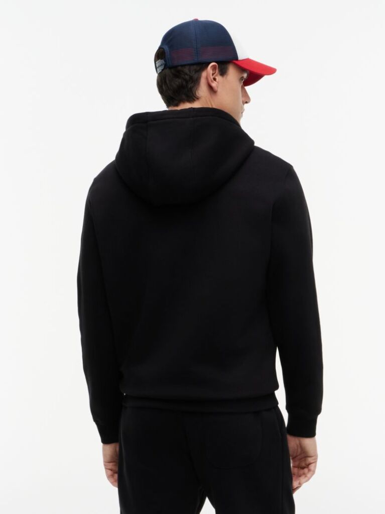 Μαύρο Hoody Με Φερμουάρ Και Κανονική Γραμμή  Άνδρες