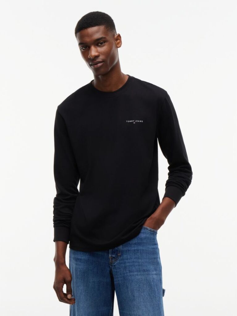 Μαύρο Μακρυμάνικο T-Shirt Σε Slim Γραμμή Με Λογότυπο  Άνδρες