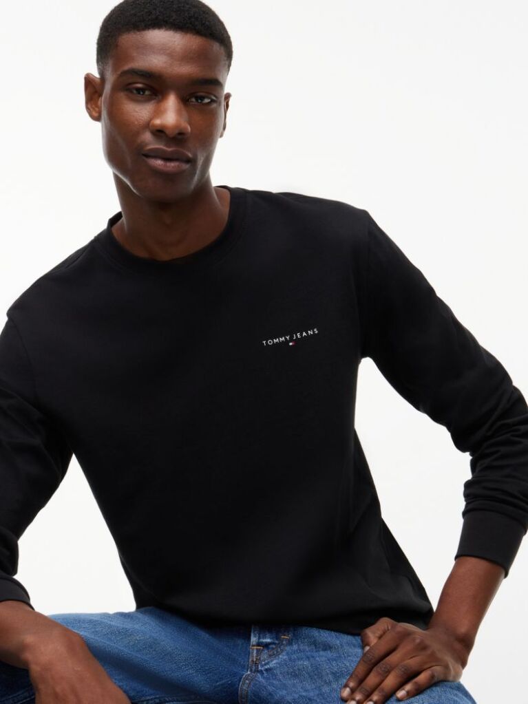 Μαύρο Μακρυμάνικο T-Shirt Σε Slim Γραμμή Με Λογότυπο  Άνδρες