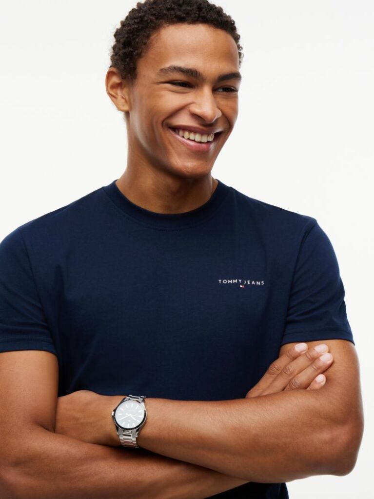Μπλε Slim T-shirt Με Λογότυπο Και Στρογγυλή Λαιμόκοψη  Άνδρες