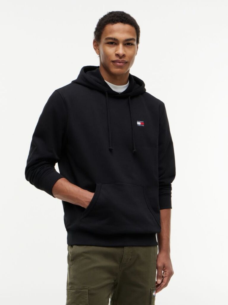 Black Tommy Badge Brushed Terry Hoody  Men