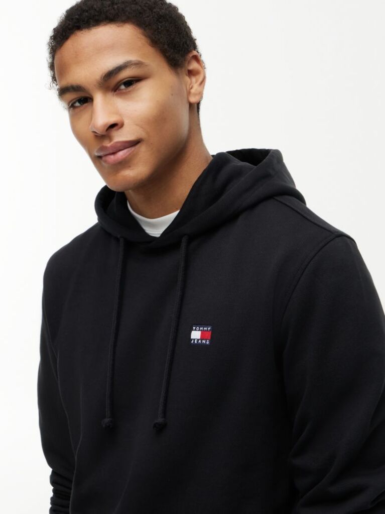 Black Tommy Badge Brushed Terry Hoody  Men