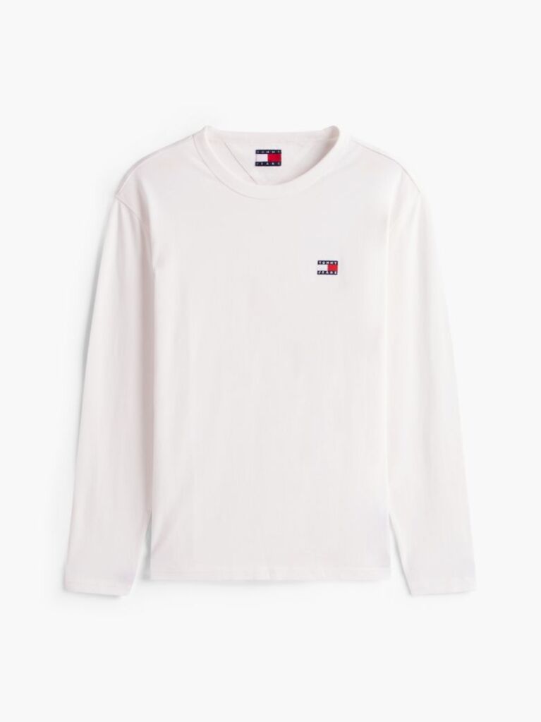 Beige Tonal Tommy Badge Long Sleeve T-Shirt  Men