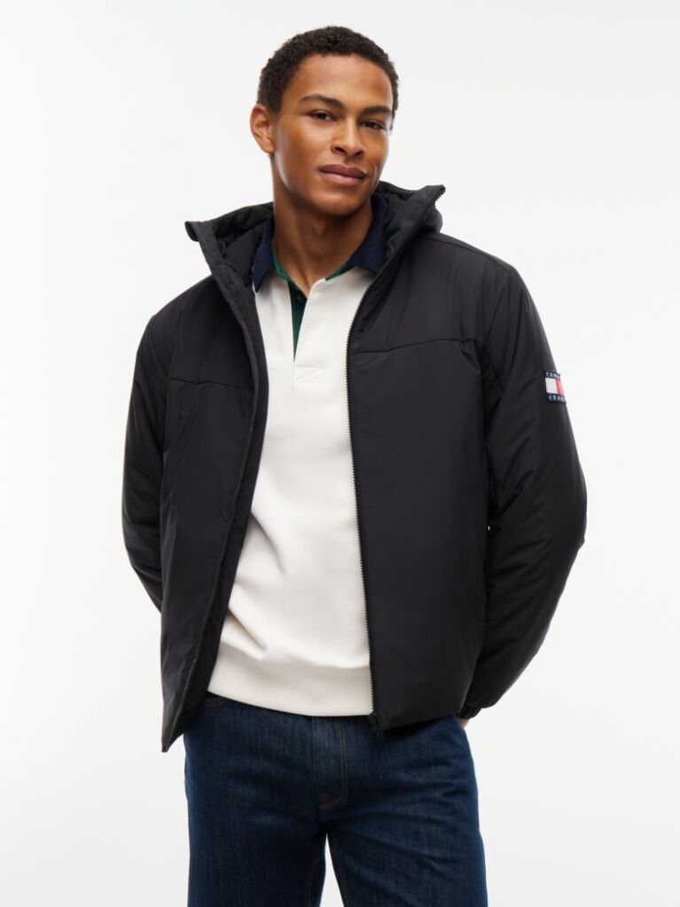 Black Water Repellent Ripstop Hooded Padded Jacket  Men