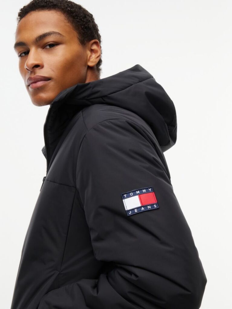 Black Water Repellent Ripstop Hooded Padded Jacket  Men