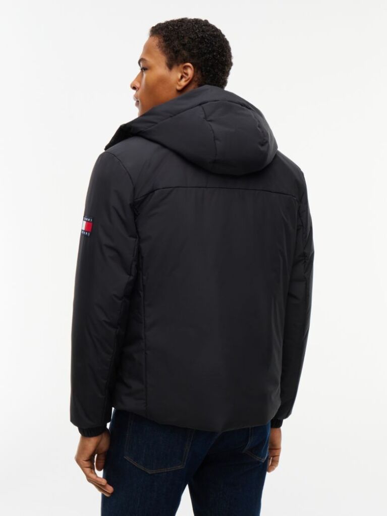 Black Water Repellent Ripstop Hooded Padded Jacket  Men