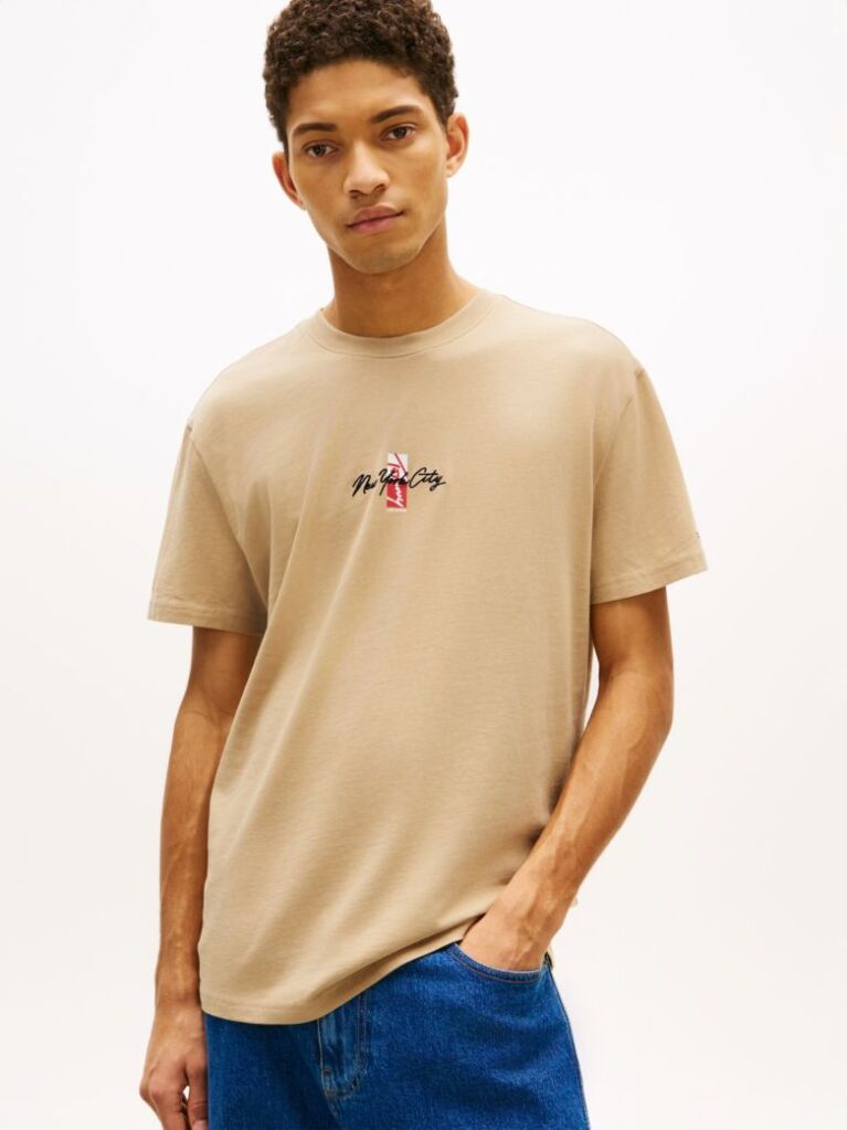 Brown Signature Logo Embroidery Crew Neck T-Shirt  Men