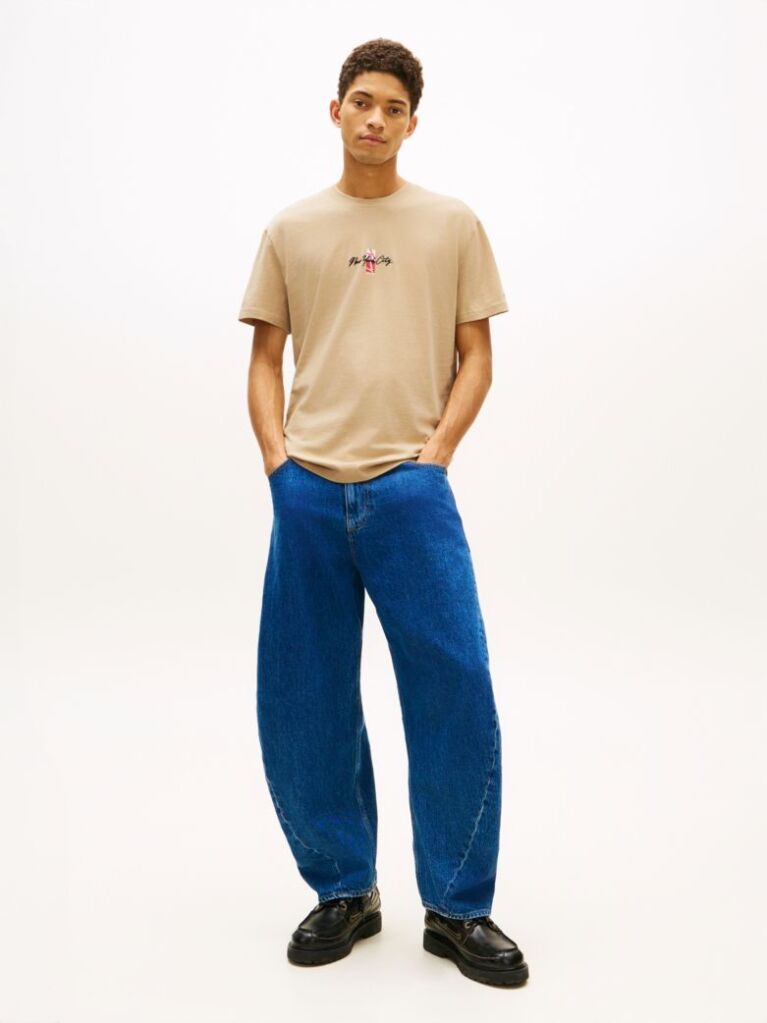 Brown Signature Logo Embroidery Crew Neck T-Shirt  Men
