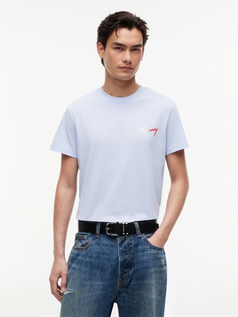 Μπλε Slim Βαμβακερό T-Shirt Με Signature Λογότυπο  Άνδρες