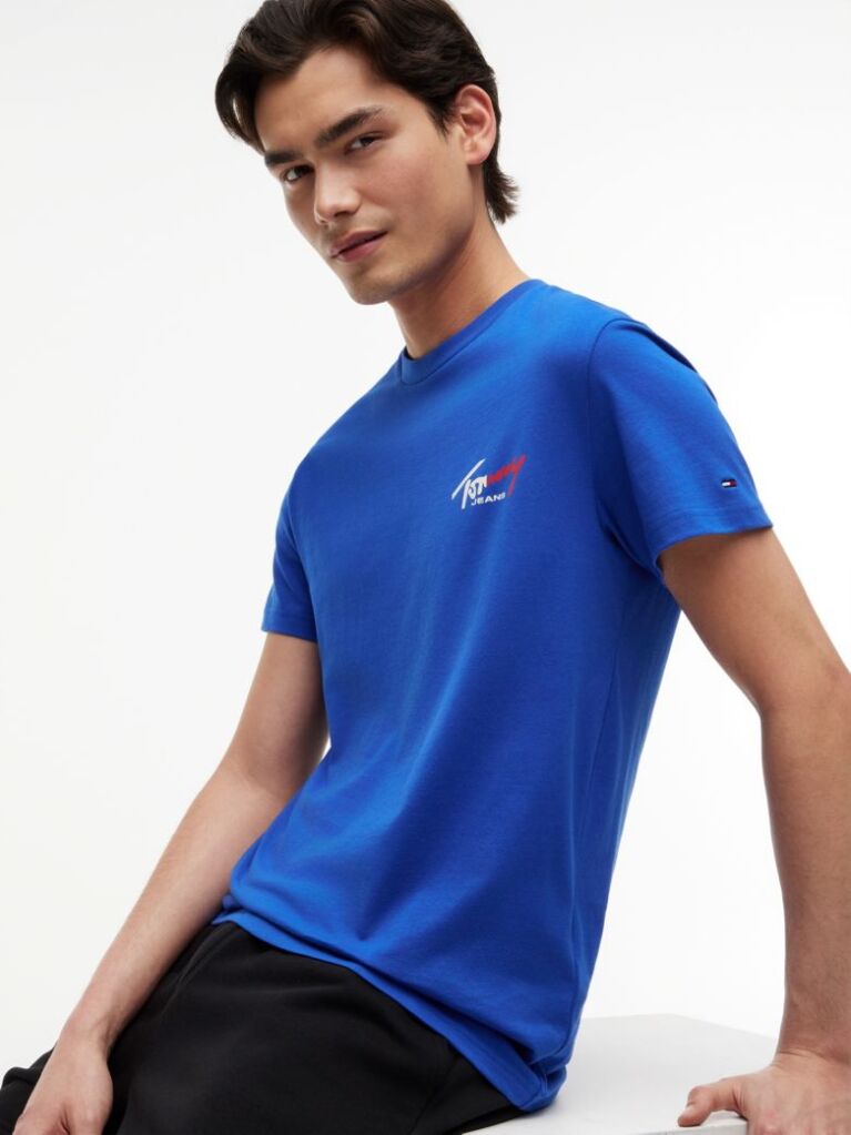 Blue Signature Logo Slim Jersey T-Shirt  Men
