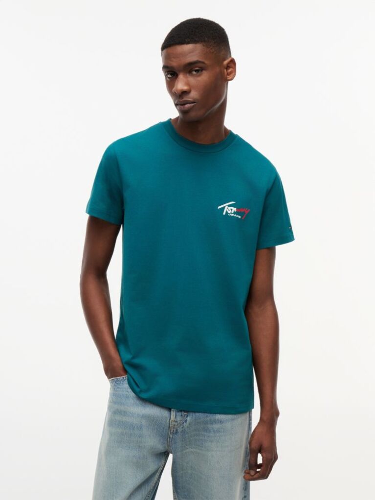 Μπλε Slim Βαμβακερό T-Shirt Με Signature Λογότυπο  Άνδρες