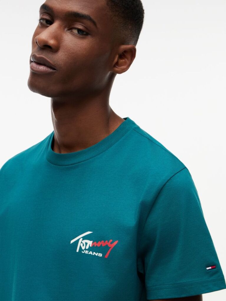 Μπλε Slim Βαμβακερό T-Shirt Με Signature Λογότυπο  Άνδρες