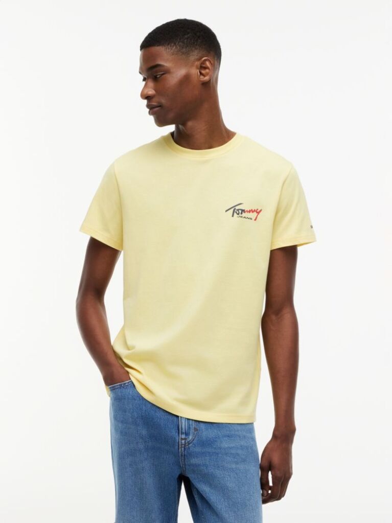 Κίτρινο Slim Βαμβακερό T-Shirt Με Signature Λογότυπο  Άνδρες