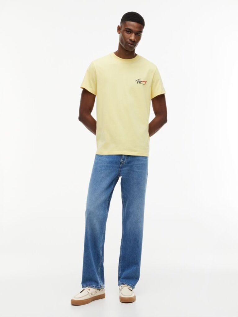 Κίτρινο Slim Βαμβακερό T-Shirt Με Signature Λογότυπο  Άνδρες