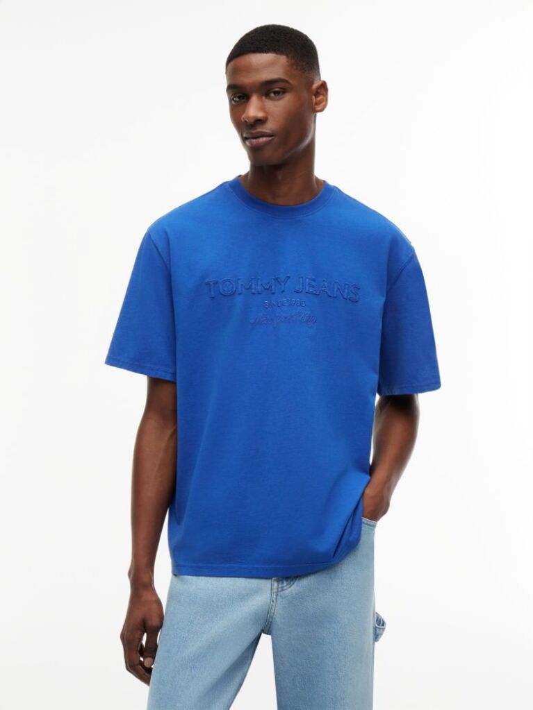 Blue Classic Tonal Logo Oversized T-Shirt  Men