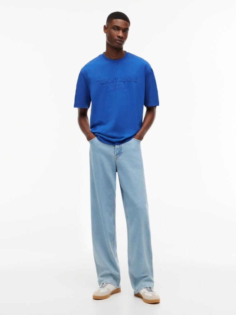 Blue Classic Tonal Logo Oversized T-Shirt  Men