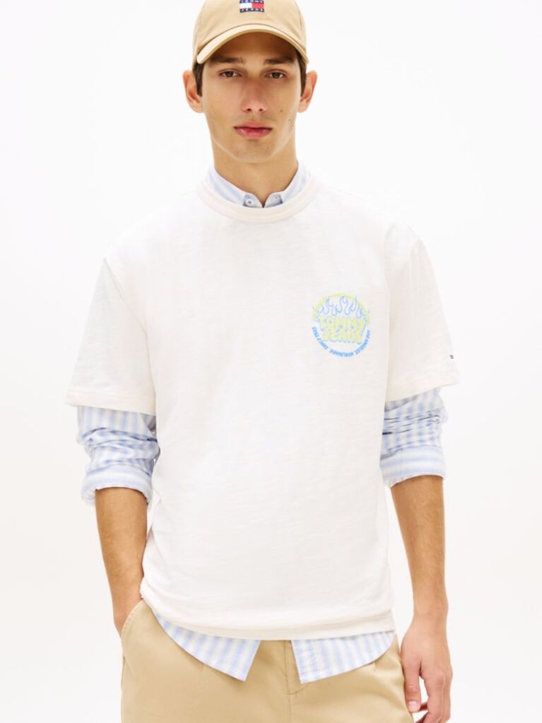 White Bubble Logo Textured Jersey Relaxed T-Shirt  Men