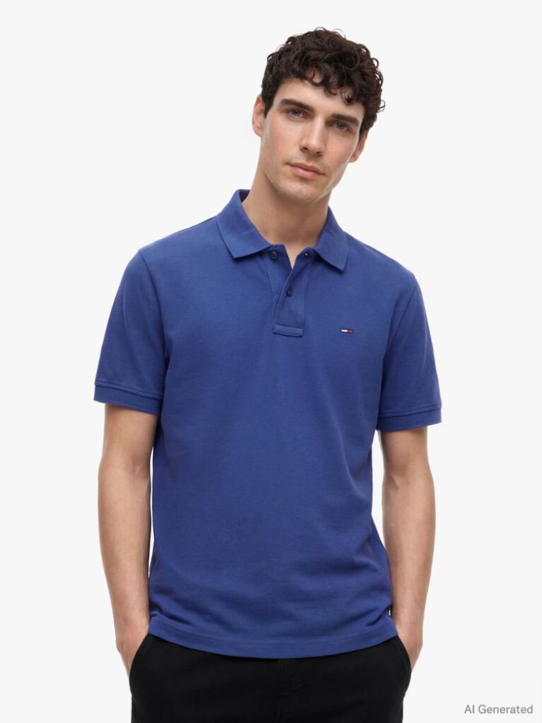 Μπλε Πόλο Μπλούζα Σε Κανονική Γραμμή Με Hilfiger Σημαιάκι  Άνδρες