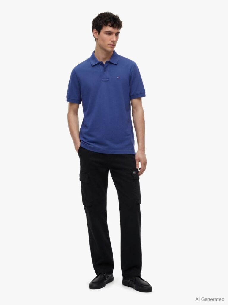 Μπλε Πόλο Μπλούζα Σε Κανονική Γραμμή Με Hilfiger Σημαιάκι  Άνδρες