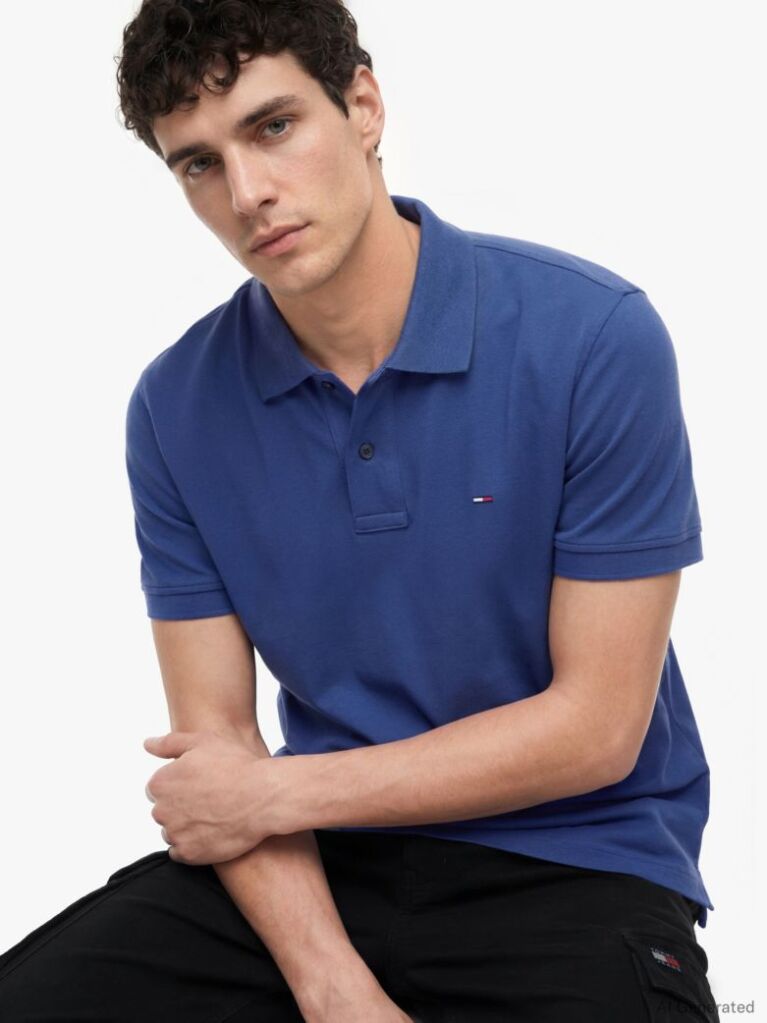 Μπλε Πόλο Μπλούζα Σε Κανονική Γραμμή Με Hilfiger Σημαιάκι  Άνδρες