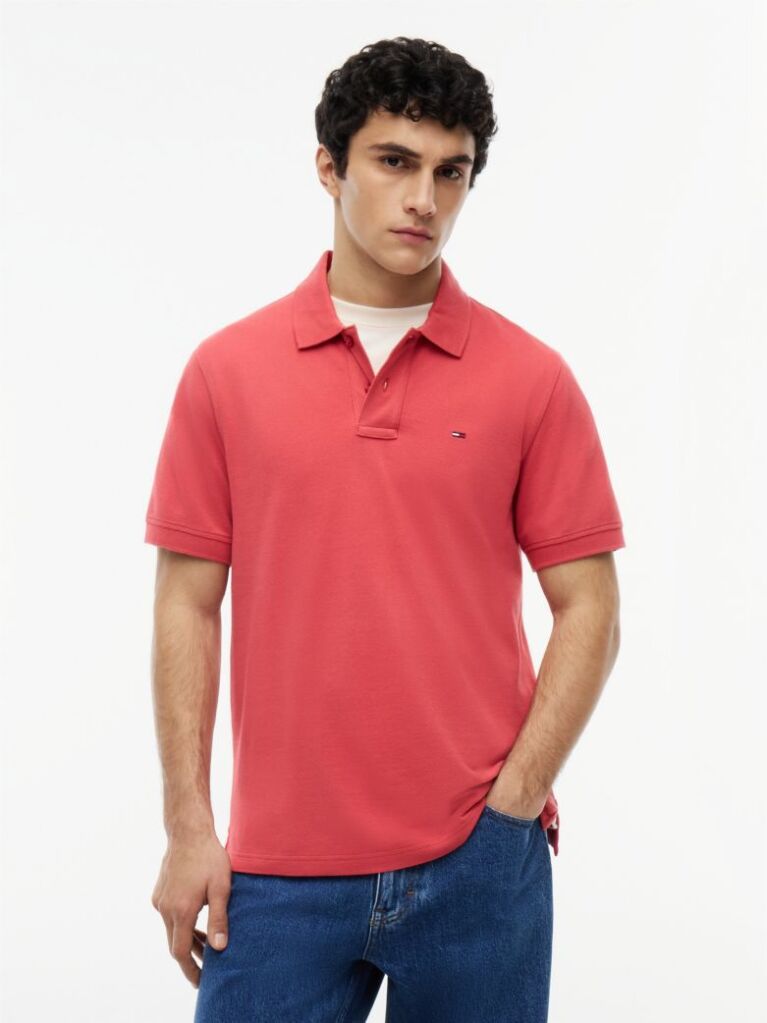 Κόκκινο Πόλο Μπλούζα Σε Κανονική Γραμμή Με Hilfiger Σημαιάκι  Άνδρες