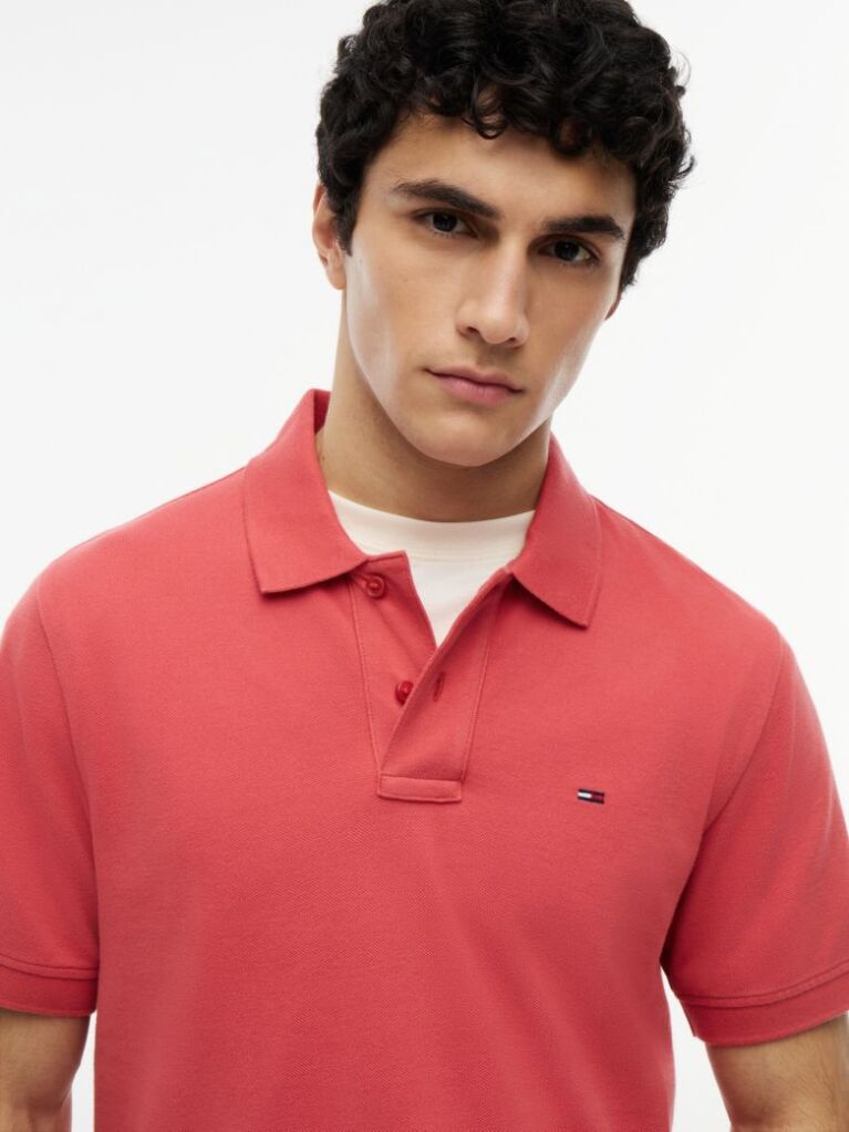 Κόκκινο Πόλο Μπλούζα Σε Κανονική Γραμμή Με Hilfiger Σημαιάκι  Άνδρες