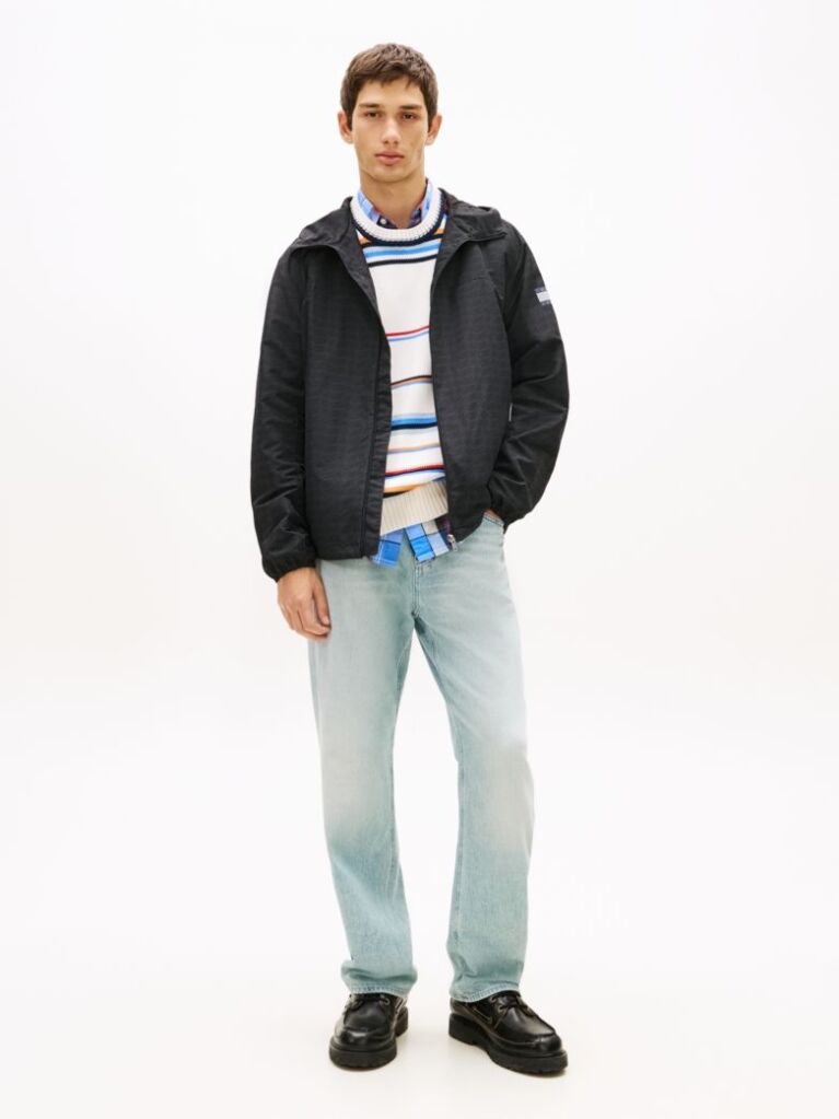 Black Signature Logo Print Water Repellent Packable Windbreaker  Men