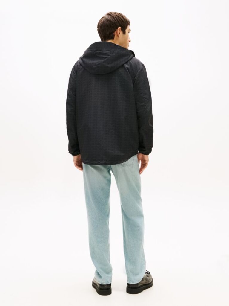 Black Signature Logo Print Water Repellent Packable Windbreaker  Men