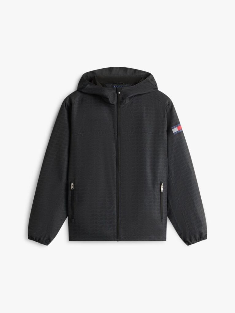 Black Signature Logo Print Water Repellent Packable Windbreaker  Men