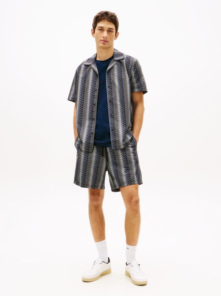 Black Print Poplin Relaxed Bermuda Shorts  Men
